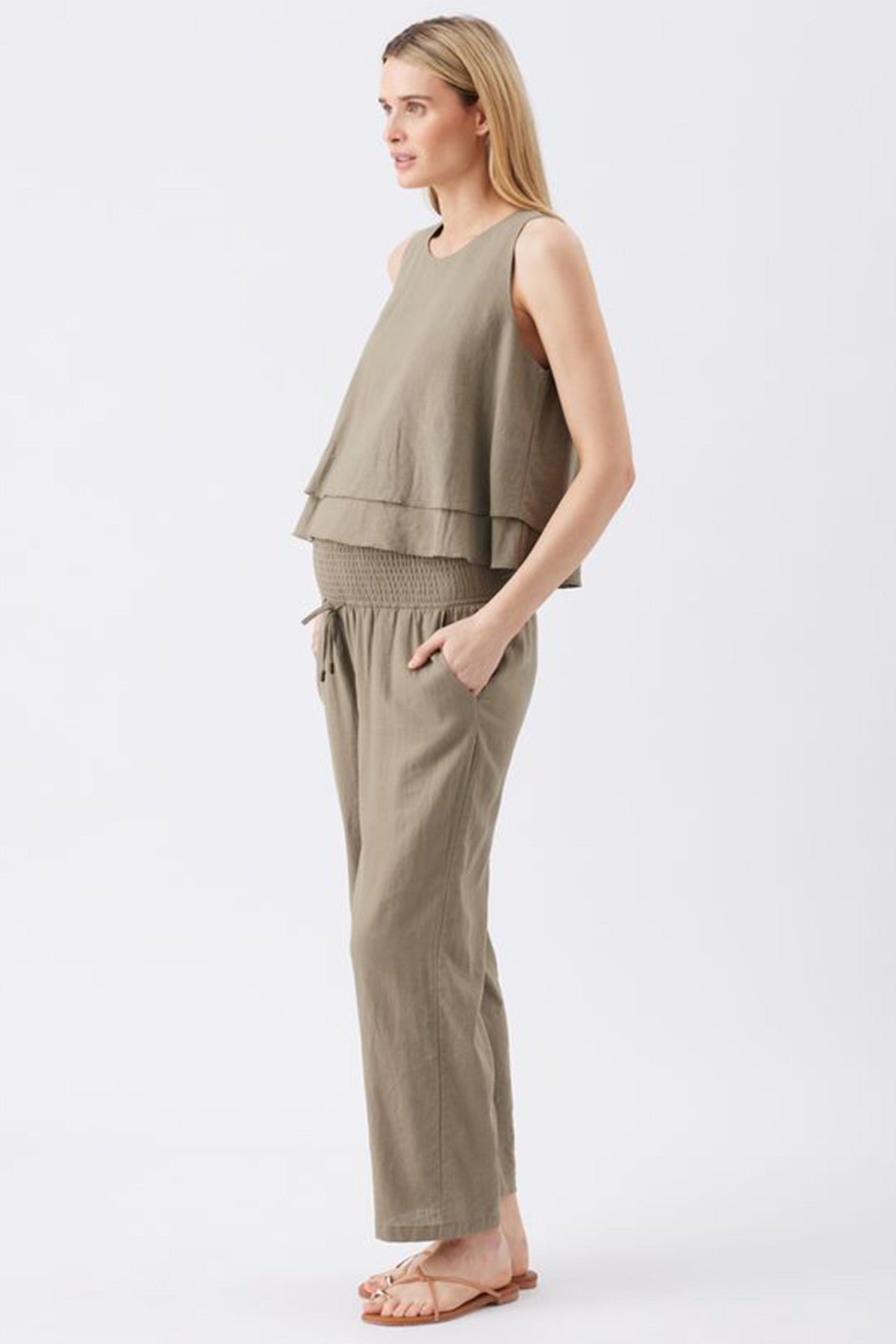 INDI | Olive Maternity Linen Pants