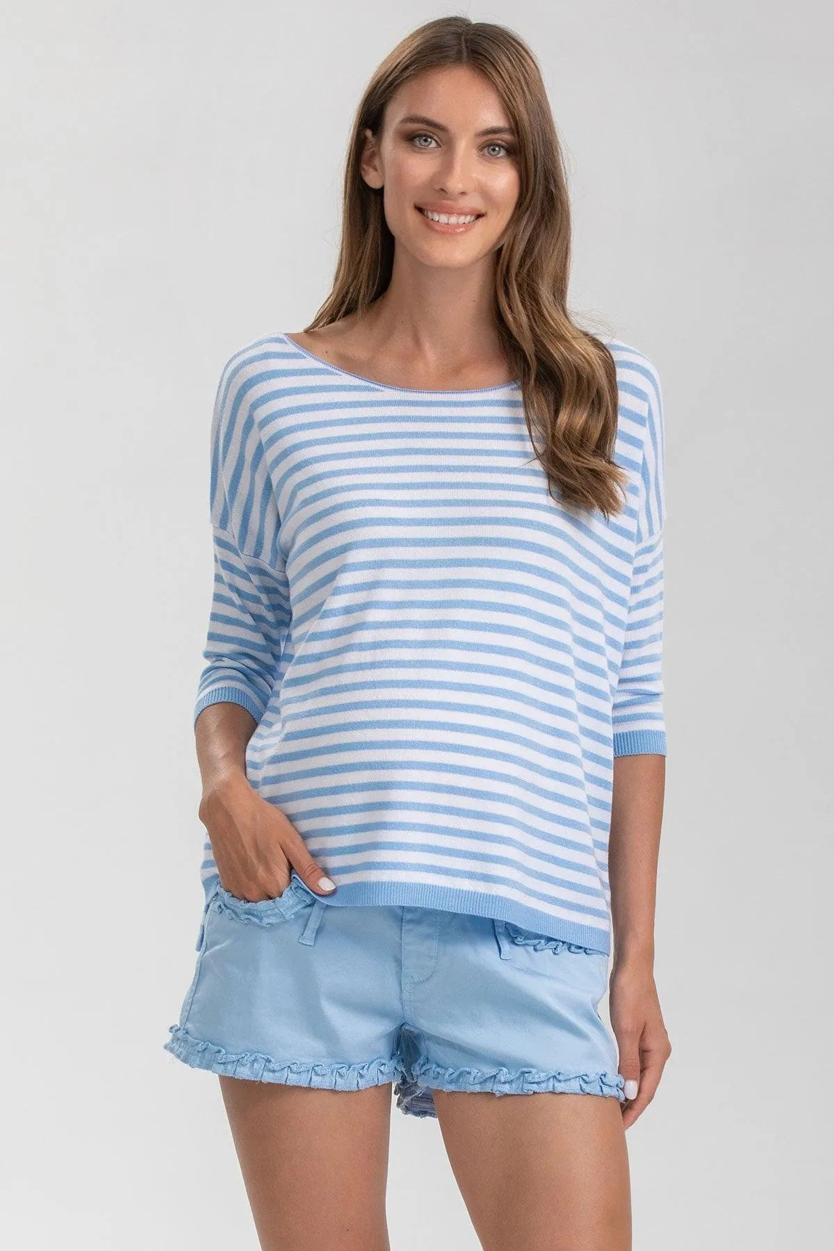 BONNIE MINI SHORTS AZZURO | Pantaloncini Premaman in Cotone - Pietro Brunelli