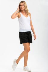 MINI LINEN SHORTS | Black Maternity Shorts