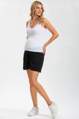 MINI LINEN SHORTS | Black Maternity Shorts