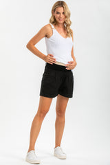 MINI LINEN SHORTS | Black Maternity Shorts