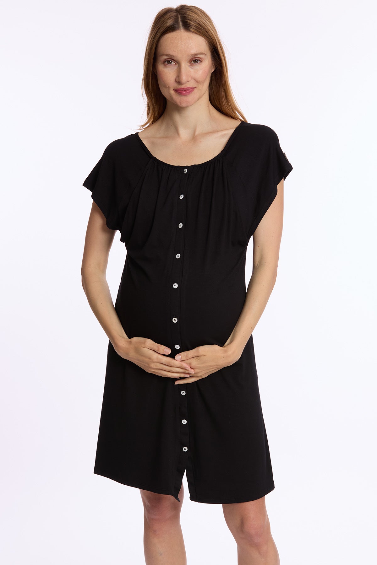 LOUNA | Camicia da Notte Premaman e Allattamento in Morbido Bambù Nero