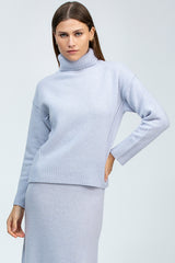 CHAMPOLUC | Maglione Azzurro in Lana Merinos e Cachemire