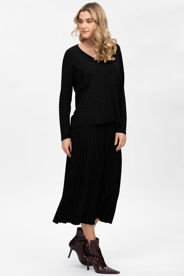VAL D'ISERE | Long Pleated Skirt in Wool and Cashmere