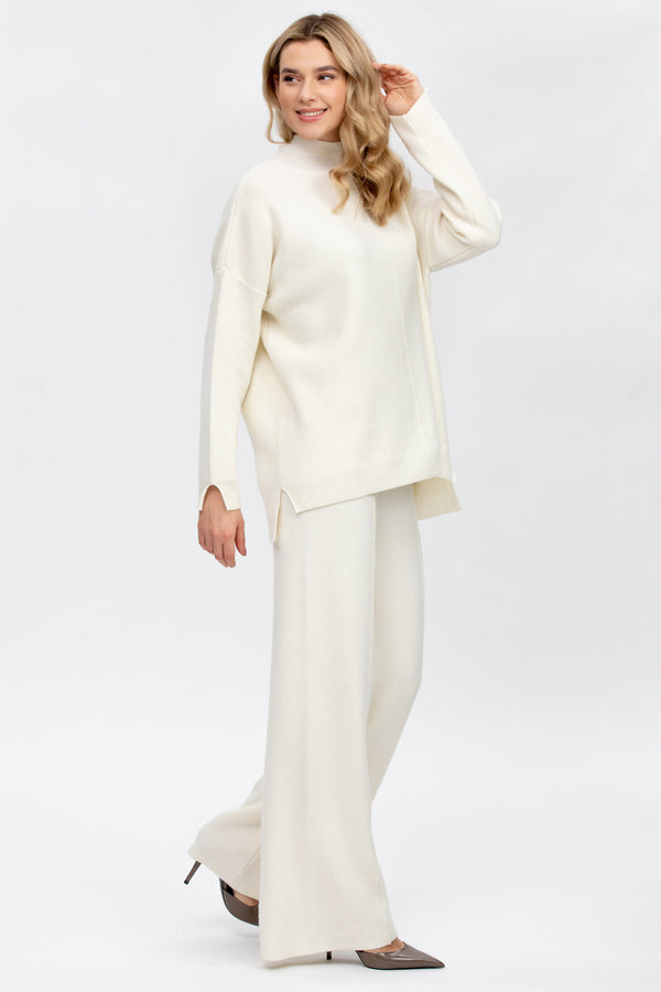 MERIBEL | White Turtleneck Sweater in Wool and Cashmere