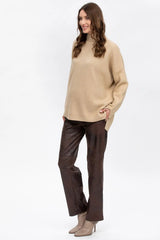 LOGAN | Maternity Pants in Brown Vegan Leather