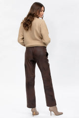 LOGAN | Maternity Pants in Brown Vegan Leather