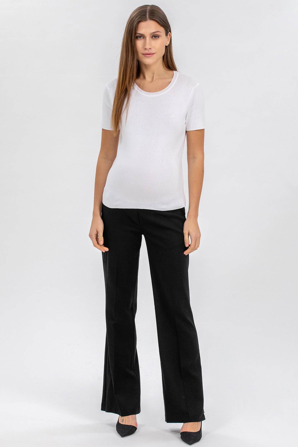 ROBERT | Black Linen Maternity Pants with a Slightly Flared Leg