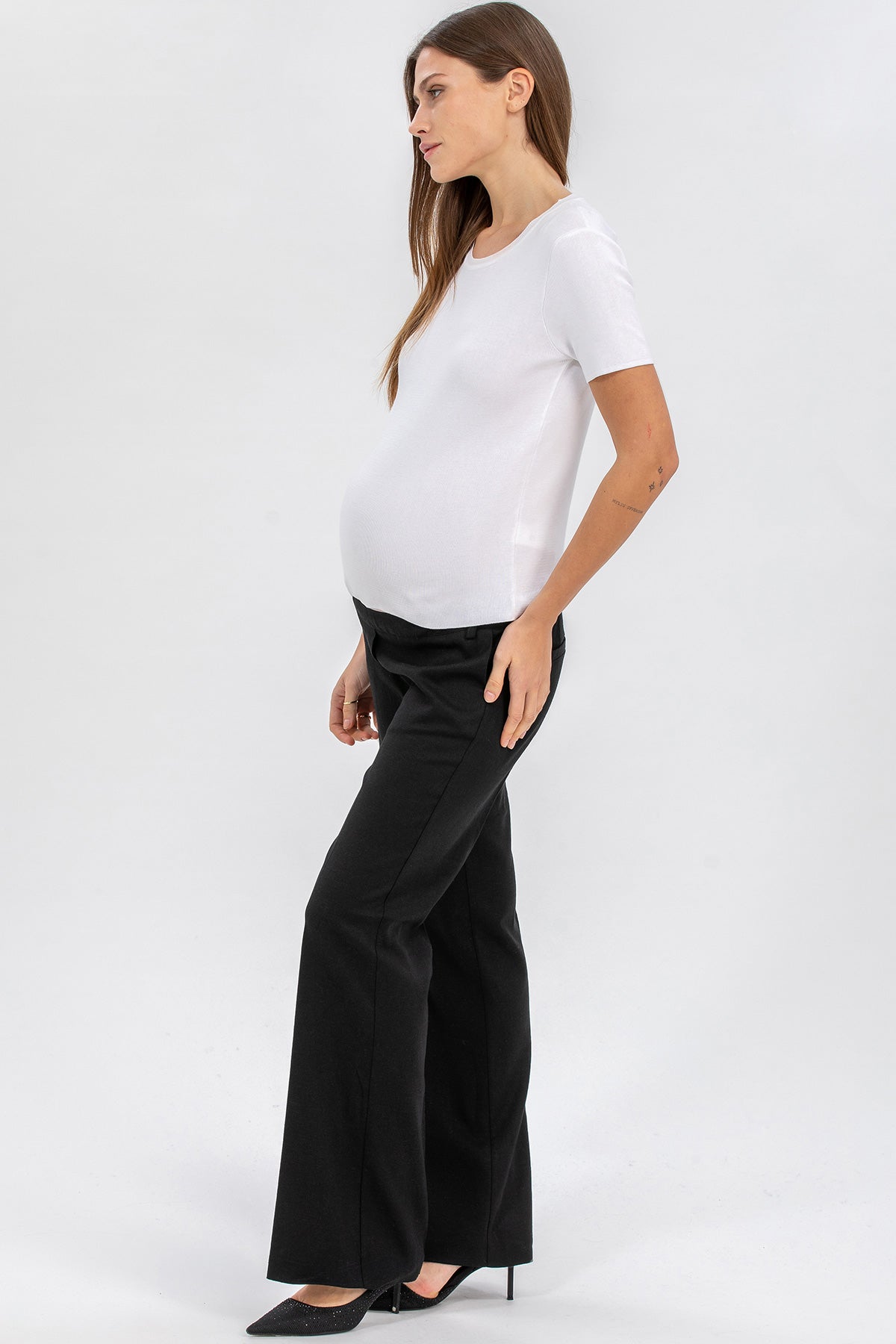 ROBERT | Black Linen Maternity Pants with a Slightly Flared Leg