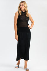 LILY | Black Skirt in Pleated Cotton Knit