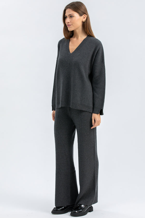 COURMAYEUR | Grey V-Neck Sweater in Wool and Cashmere