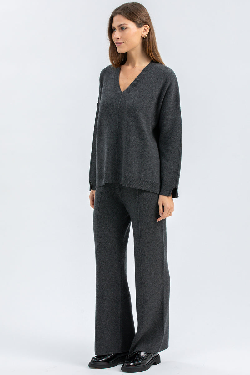 COURMAYEUR | Grey V-Neck Sweater in Wool and Cashmere