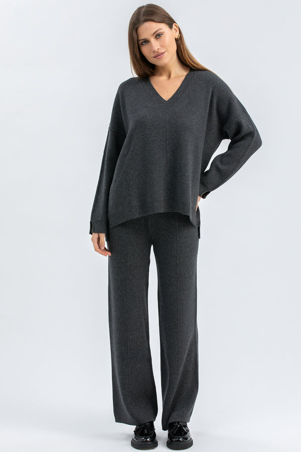 COURMAYEUR | Grey V-Neck Sweater in Wool and Cashmere