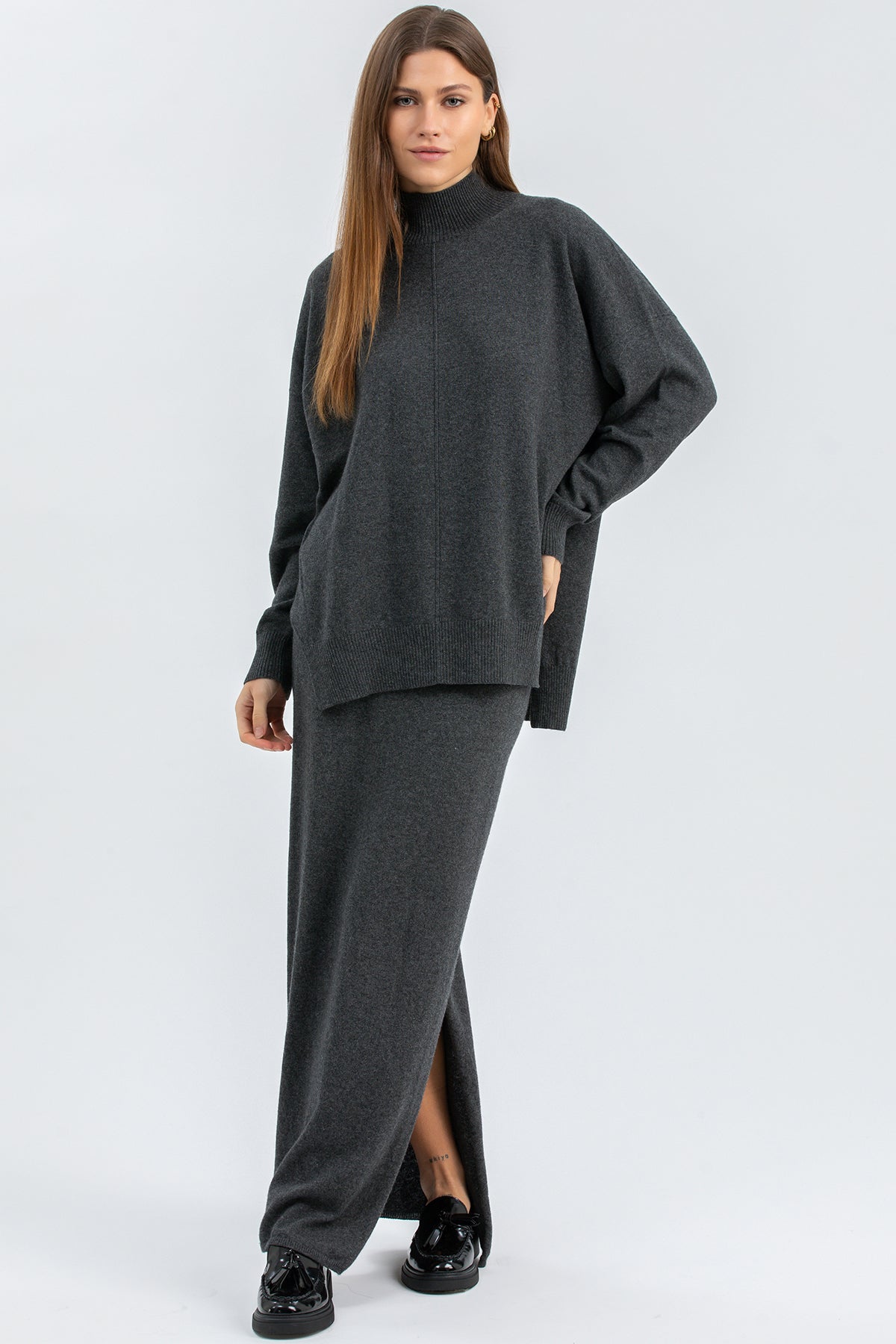 VAL GARDENA | Maglia Grigio a Collo Alto in Lana e Cachemire