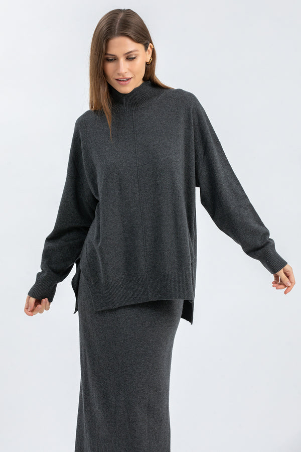 VAL GARDENA | Grey Turtleneck Sweater in Wool and Cashmere