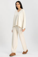 COURMAYER | White V-Neck Sweater in Wool and Cashmere