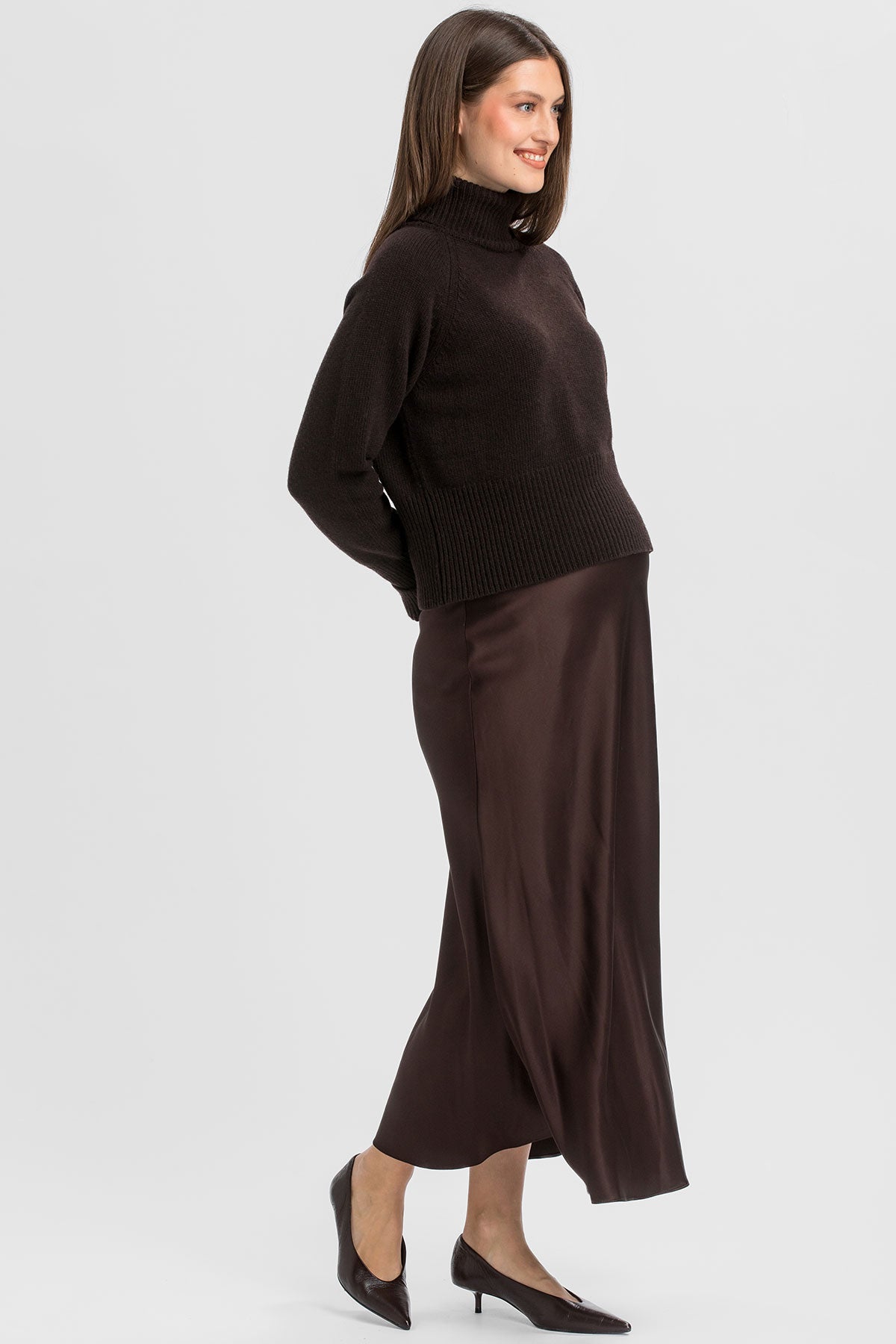 ECLAT | Brown Satin Maternity Maxi Skirt 
