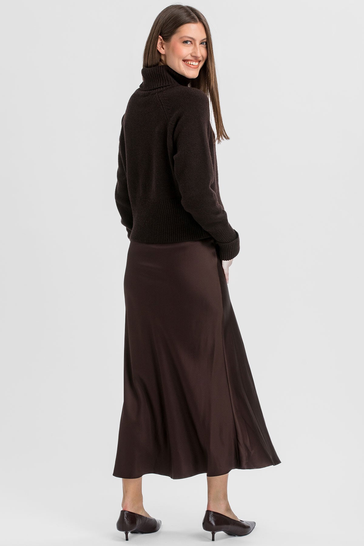 ECLAT | Brown Satin Maternity Maxi Skirt 