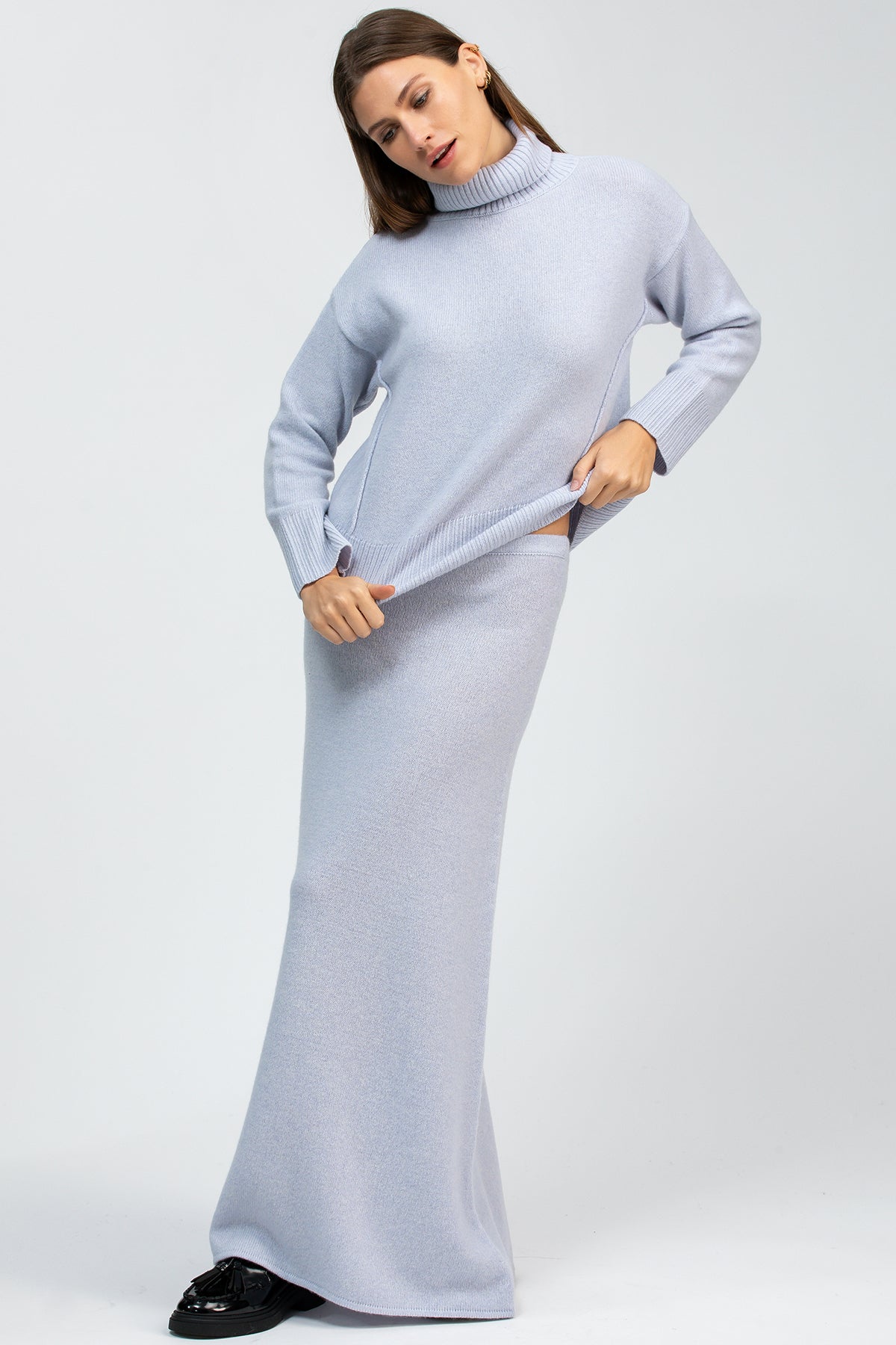 CHAMPOLUC | Maglione Azzurro in Lana Merinos e Cachemire