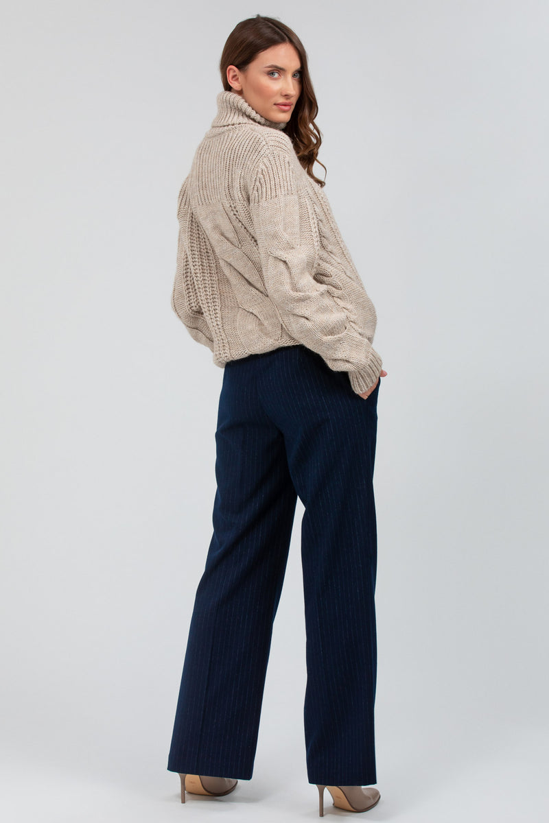 LEONARD | Pantalone Premaman Gessato a Gamba Larga