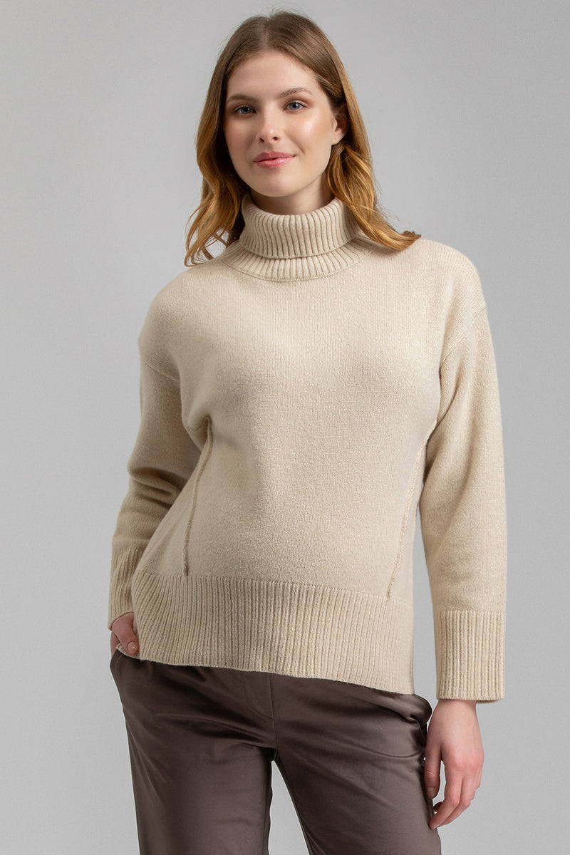 CHAMPOLUC | Maglione Premaman Beige in Lana Merinos e Cachemire
