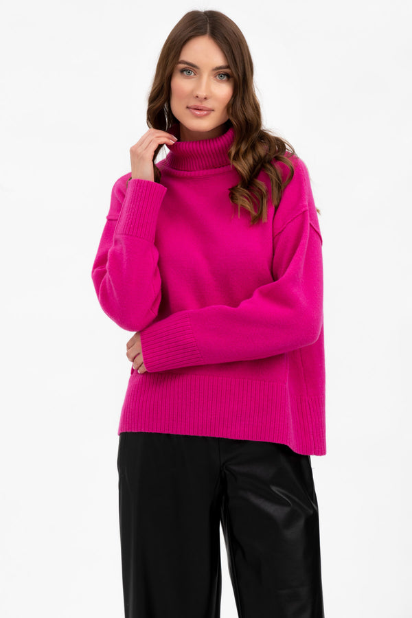 CHAMPOLUC | Fuchsia Turtleneck Sweater in Pure Merino Wool