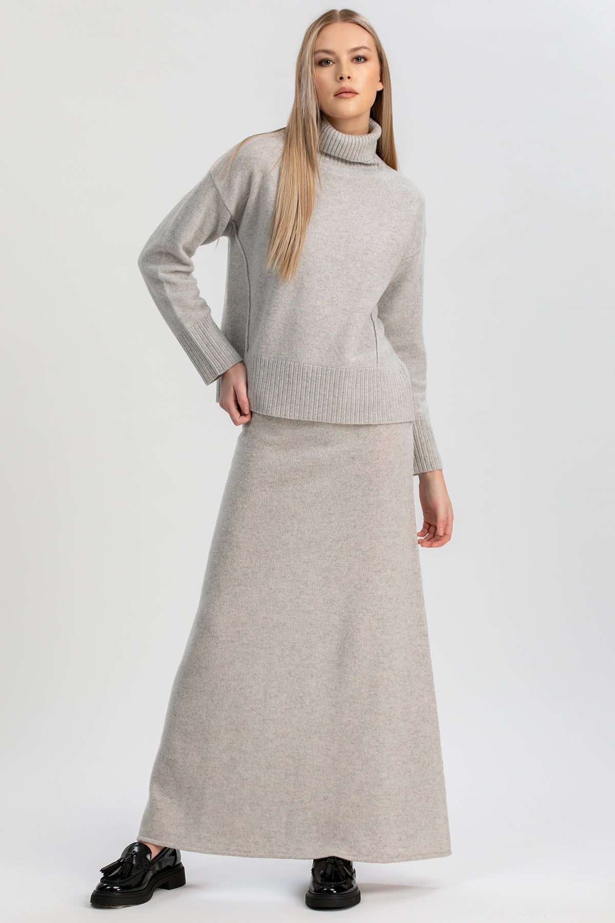 CORTINA | Gonna Lunga Grigia in Lana e Cachemire