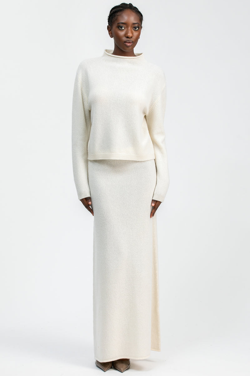 CORTINA | White Maxi Skirt in Wool and Cashmere 
