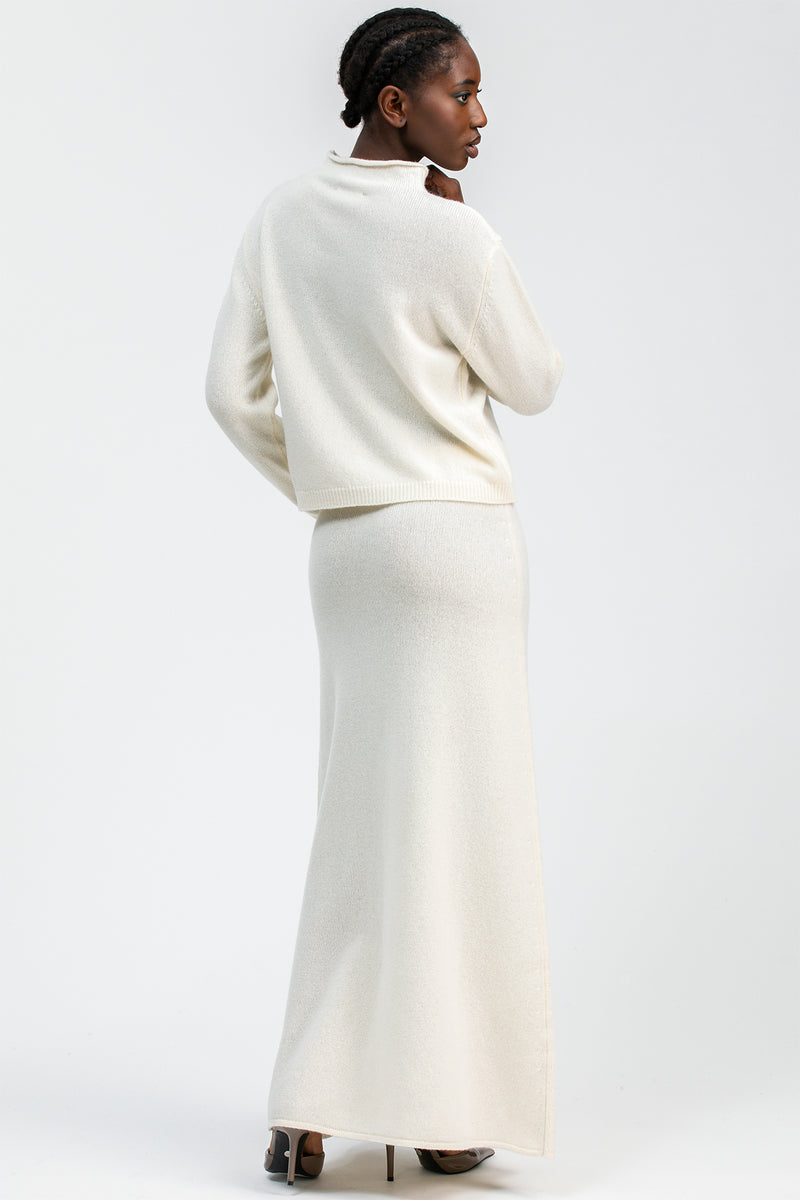 CORTINA | White Maxi Skirt in Wool and Cashmere 