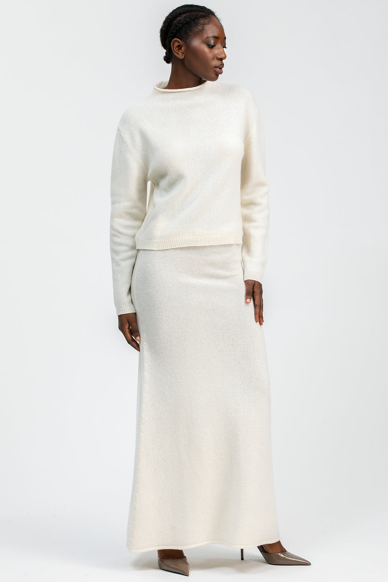 CORTINA | White Maxi Skirt in Wool and Cashmere 