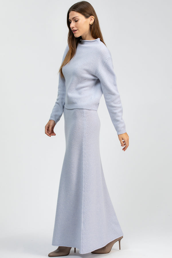 CORTINA | Sky Blue Maxi Skirt in Wool and Cashmere 