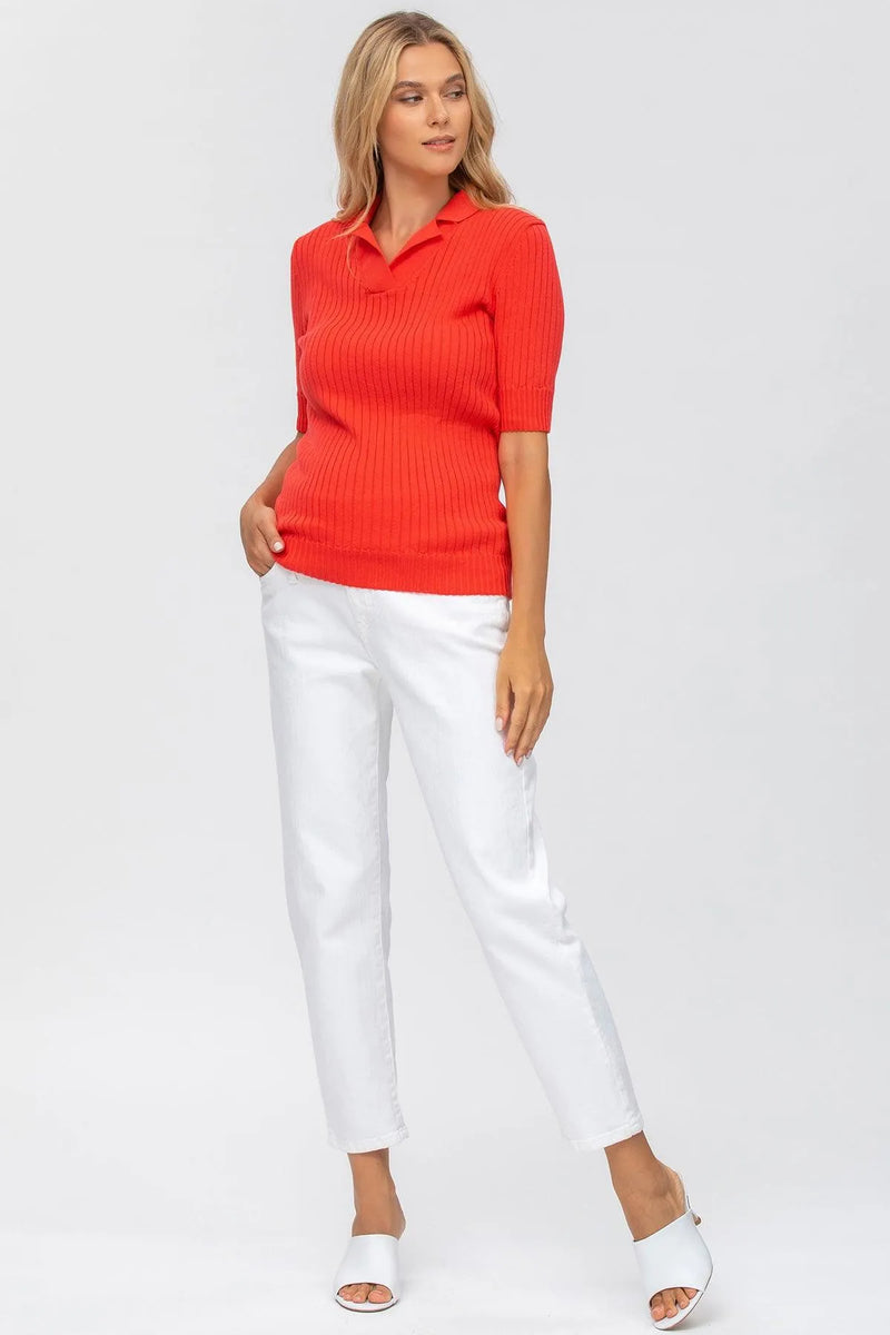 CHRISTINE | Red Ribbed Maternity Top with Collar