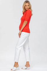 CHRISTINE | Red Ribbed Maternity Top with Collar