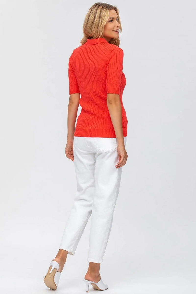 CHRISTINE | Red Ribbed Maternity Top with Collar