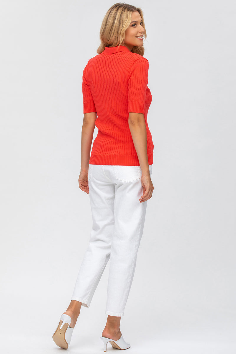 CHRISTINE | Red Ribbed Maternity Top with Collar