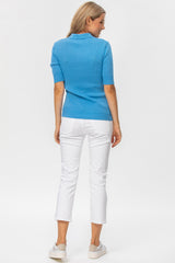 CHRISTINE | Blue Ribbed Maternity Top with Collar