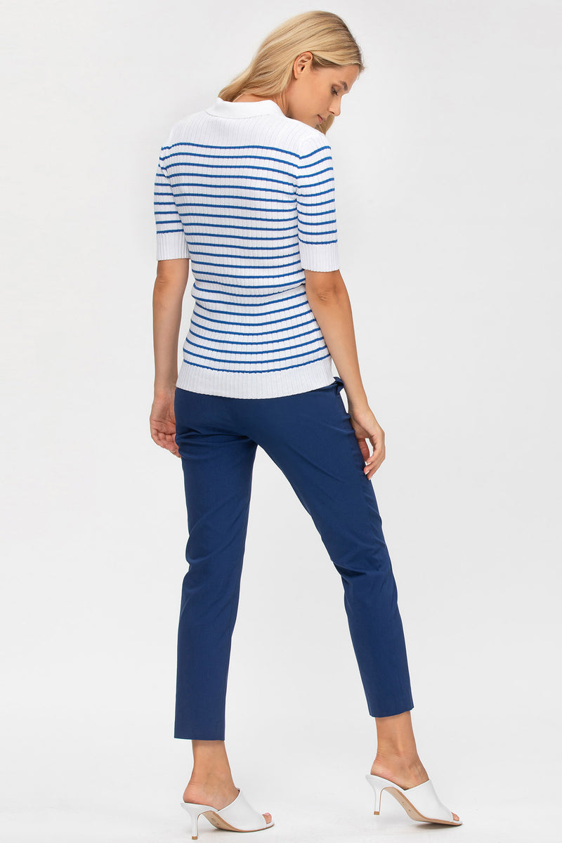 CHRISTINE | White and Blue Striped Maternity Top with Collar