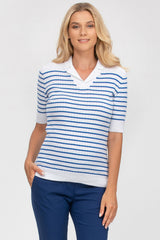 CHRISTINE | White and Blue Striped Maternity Top with Collar