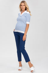 CHRISTINE | White and Blue Striped Maternity Top with Collar