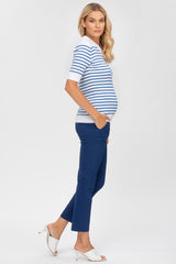 CHRISTINE | White and Blue Striped Maternity Top with Collar