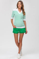 CHRISTINE | White and Green Striped Maternity Top with Collar