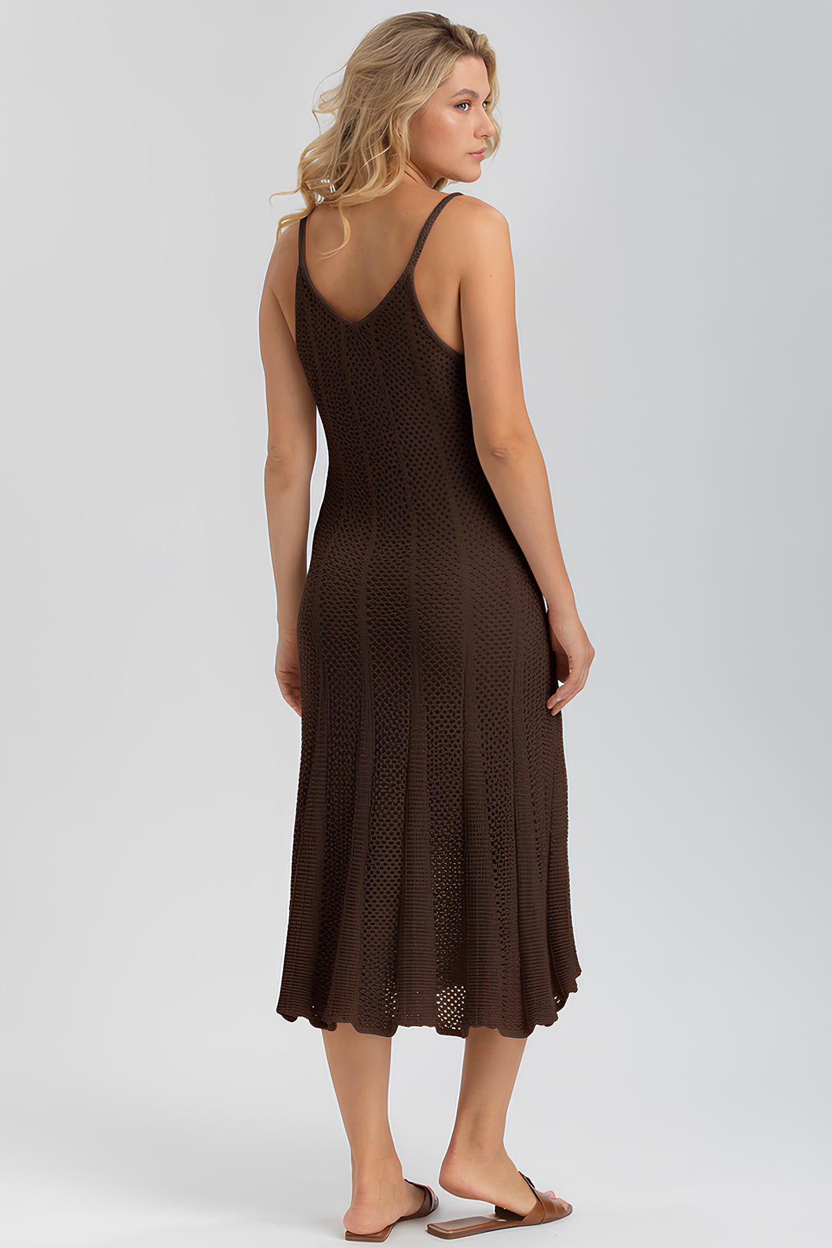 MAGNOLIA | Brown Mesh Dress with V-Neck