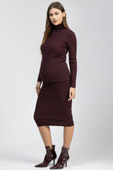 ALBA | Bordeaux Ribbed Knit Maternity Pencil Skirt