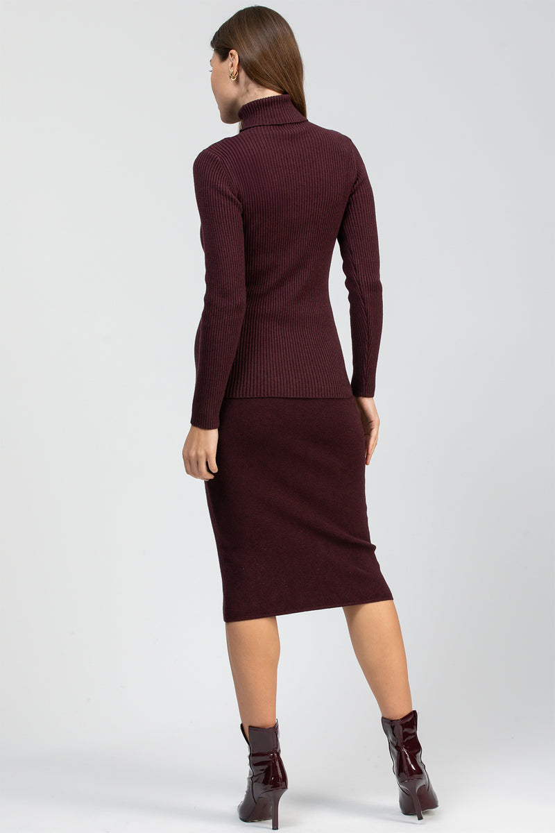 ALBA | Bordeaux Ribbed Knit Maternity Pencil Skirt