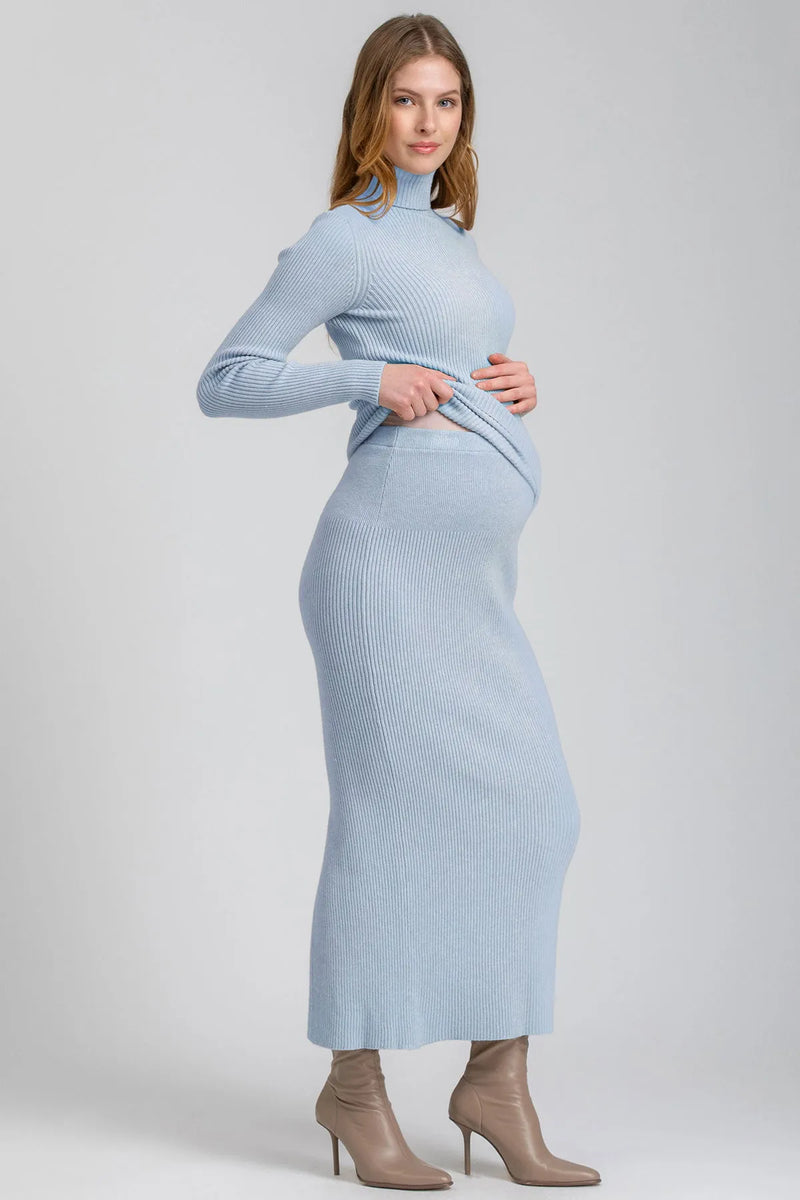 NINA | Sky Blue Maternity Skirt with Central Back Slit