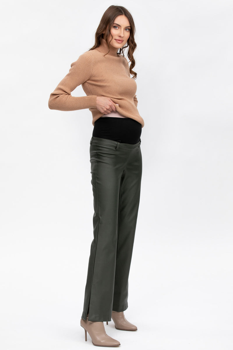 BRAD | Pantaloni Premaman Verde a Gamba Svasata in Pelle Vegana