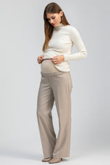 NATE | Pantaloni Premaman Beige Mélange a Gamba Larga