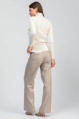 NATE | Pantaloni Premaman Beige Mélange a Gamba Larga