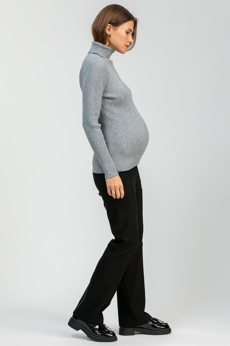 PRINCE | Black Maternity Pants with Slight Flare in technical fabric