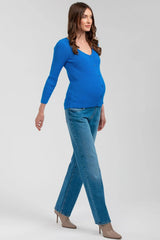 BELLA | Blue Maternity Top with 3/4 Sleeves